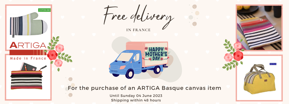 for Mother's Day delivery is free for the purchase of an artiga item